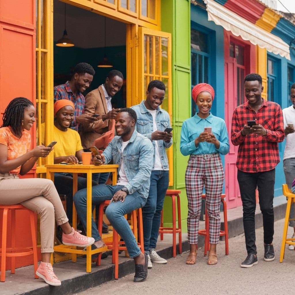 People paying with mobile money on their phones